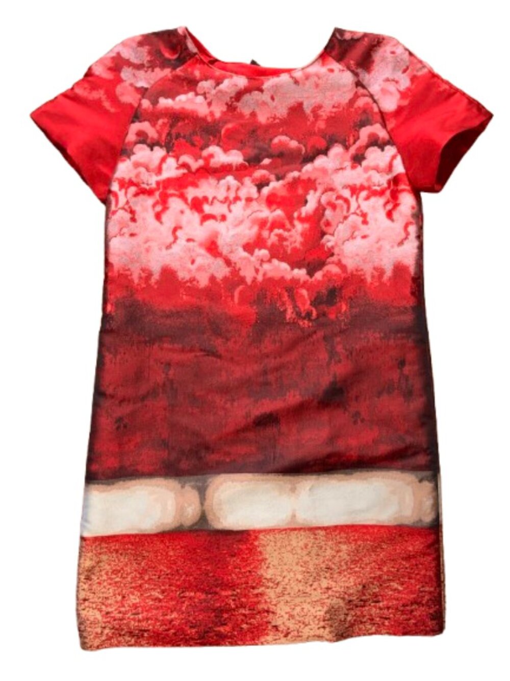 Alberta Ferretti Red Gradient Cloud-Print short sleeved mini Shift Dress size 8